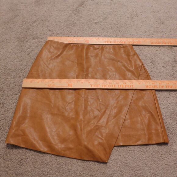 SKIES ARE BLUE Women Small Skirt Vegan Leather Mini Asymmetrical Brown - Picture 9 of 10